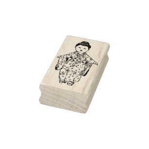 Vintage-Puppe eines japanischen Mädchens Gummistempel