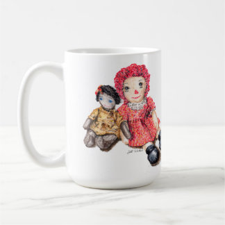 Vintage Puppen mit freundlichem Sprichwort Kaffeetasse