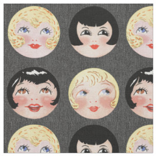 Vintage Puppentheater auf Black Denim Hintergrund  Stoff