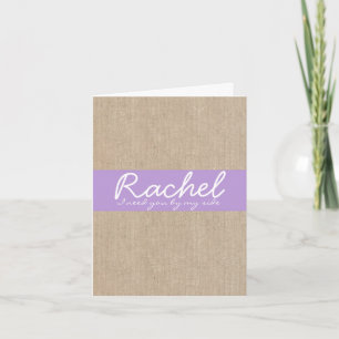 Vintage Purple Burlap Bridesmaid Request Card Einladung