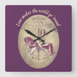 Vintage Purple Carousel Merry Go Round Quadratische Wanduhr