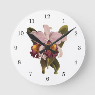 Vintage Purple Cattleya Orchid, Tropical Flowers Runde Wanduhr