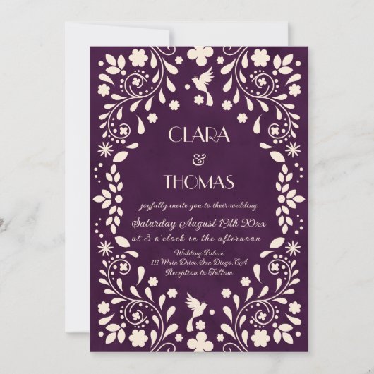 Vintage Purple Mexican Wedding Invitation Einladung (Vorderseite)