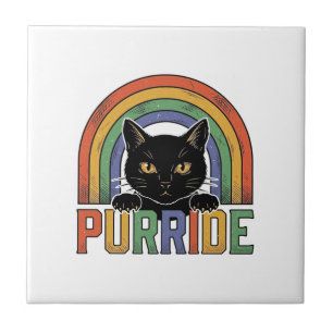 Vintage Purride Schwarze Katze Regenbogen-Shirt De Fliese