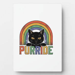 Vintage Purride Schwarze Katze Regenbogen-Shirt De Fotoplatte