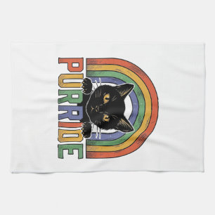 Vintage Purride Schwarze Katze Regenbogen-Shirt De Geschirrtuch
