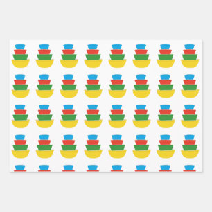 Vintage Pyrex Wrapping Paper Primärfarben mischen Geschenkpapier Set