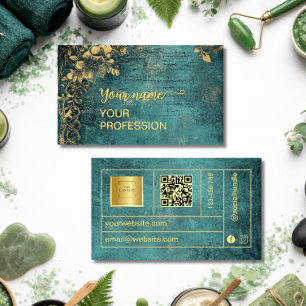 Vintage-QR-Code Smaragdgrün Gold und Schwarz  Visitenkarte