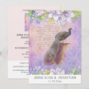 *~* Vintage QR RSVP Pfau Victorian AR24 Hochzeit Einladung