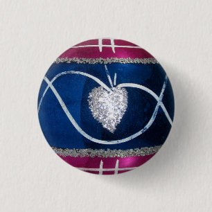 Vintage Quecksilberglas-Weihnachtsherz Rosa Blau Button