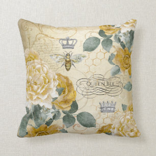 Vintage Queen Bee Goldene Rosen Floral Kissen