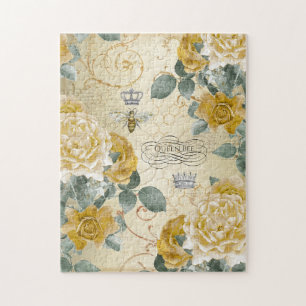 Vintage Queen Bee Goldene Rosen Floral Puzzle