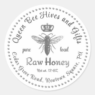 Vintage Queen Bee Honey Crown Script weiß Runder Aufkleber