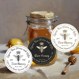 Vintage Queen Bee Honey Gold Crown Script weiß Runder Aufkleber