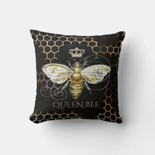 Vintage Queen Bee Königskrone Schwarz Kissen