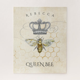 Vintage Queen Bee mit Honeycomb Monogram Name Puzzle
