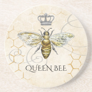 Vintage Queen Bee Royal Crown Beige Getränkeuntersetzer