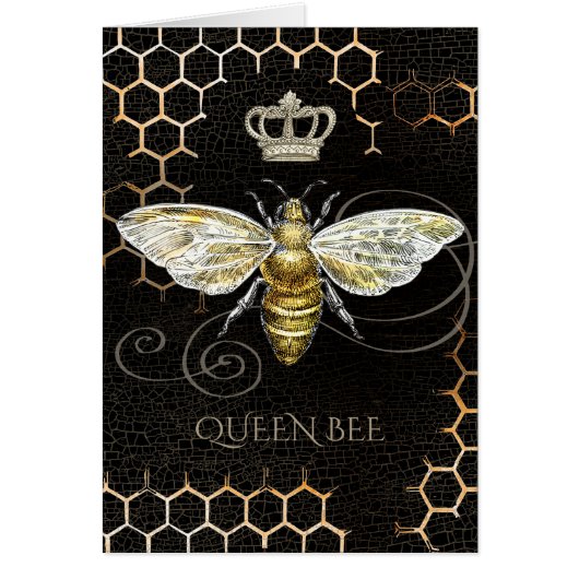 Vintage Queen Bee Royal Crown Honeycomb Black Card (Vorne)