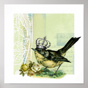 Vintage Queen Bird Collage Print Poster