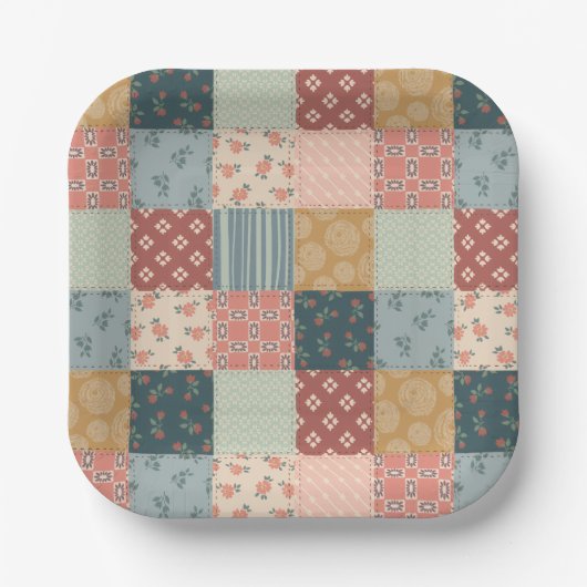 Vintage Quilt Baby Shower Paper Plate Pappteller (Vorderseite)