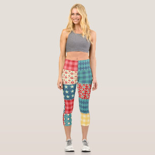 Vintage-Quilt: Patchwork-Hintergrundmuster. Capri Leggings