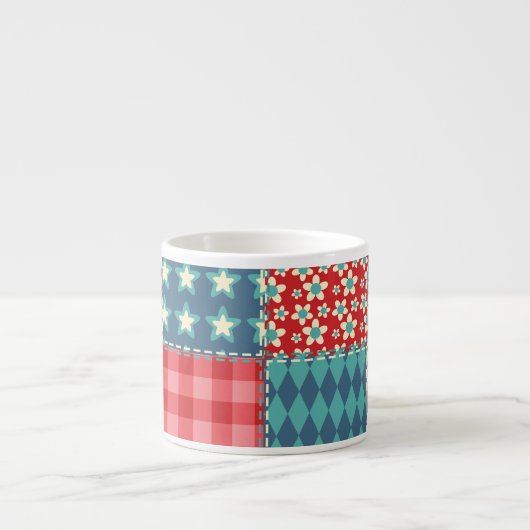 Vintage-Quilt: Patchwork-Hintergrundmuster. Espressotasse (Vorderseite)