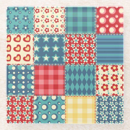 Vintage-Quilt: Patchwork-Hintergrundmuster. Glasuntersetzer (Vorderseite)
