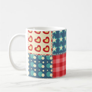 Vintage-Quilt: Patchwork-Hintergrundmuster. Kaffeetasse