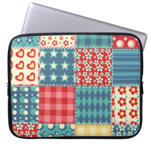 Vintage-Quilt: Patchwork-Hintergrundmuster. Laptopschutzhülle