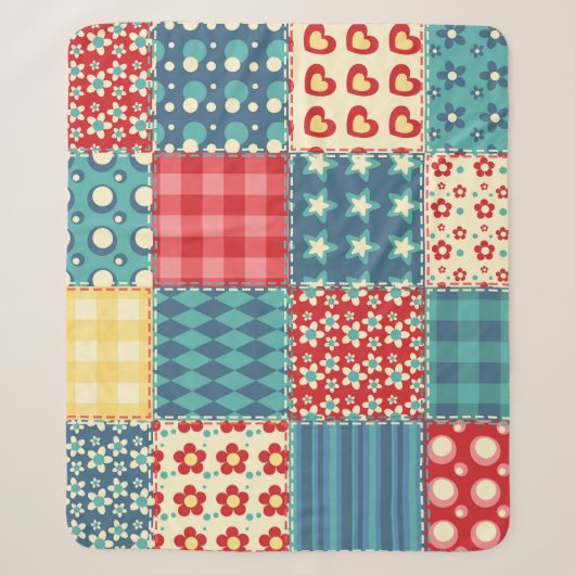 Vintage-Quilt: Patchwork-Hintergrundmuster. Sherpadecke (Vorderseite)