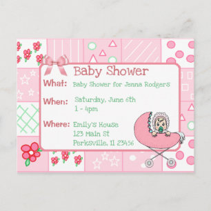 Vintage Quilt Pink Girl's Baby Shower Einladung