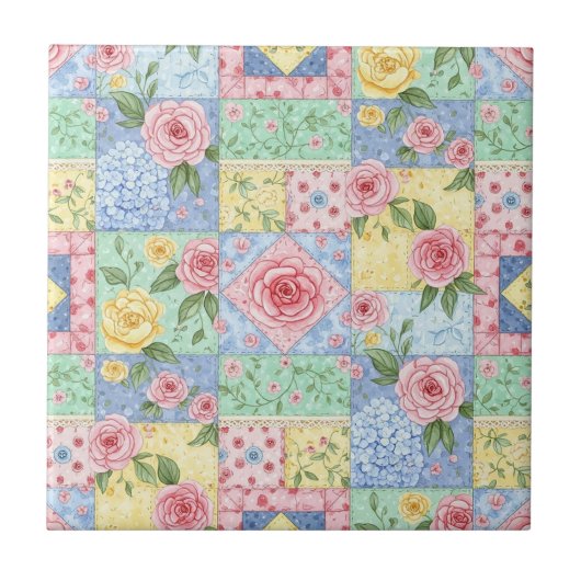 Vintage-Quilt-Rosenmuster Fliese (Vorderseite)