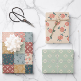 Vintage-Quilt-Verpackungspapier Flachblatt-Set aus Geschenkpapier Set