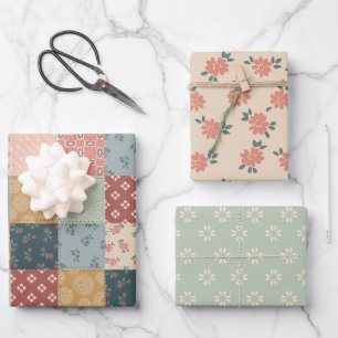 Vintage-Quilt-Verpackungspapier Flachblatt-Set aus Geschenkpapier Set