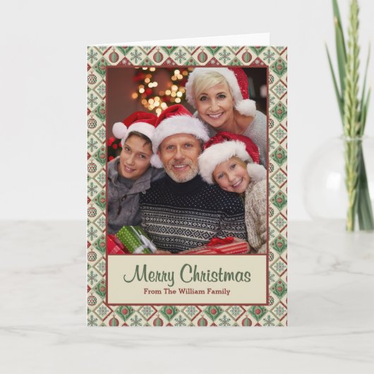 Vintage Quilted Christmas Pattern Custom Photo Karte (Vorderseite)