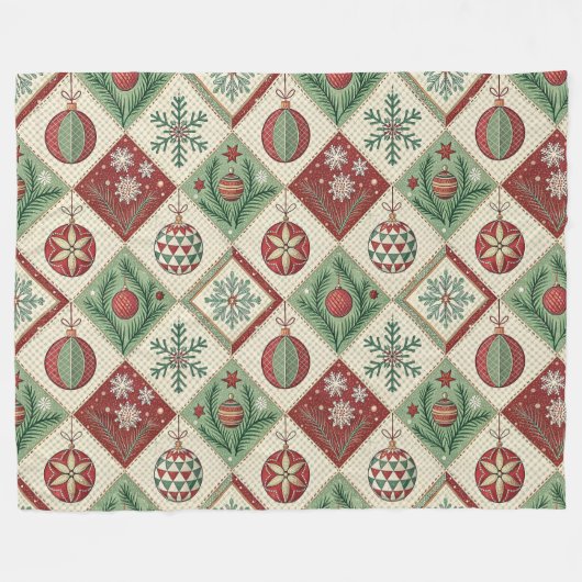 Vintage Quilted Christmas Pattern Fleecedecke (Vorderseite (Horizontal))