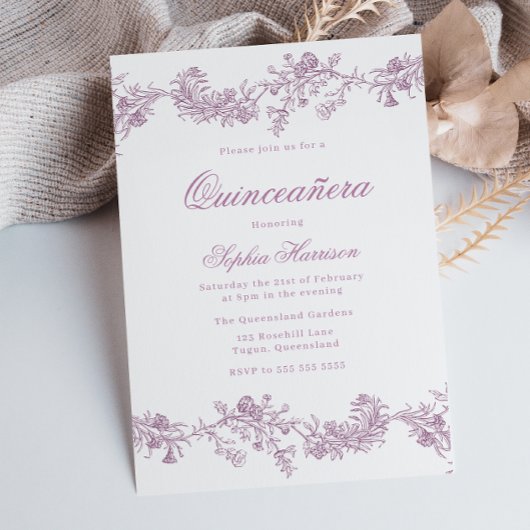 Vintage Quinceanera Dusty Rose Rosa Party Einladung