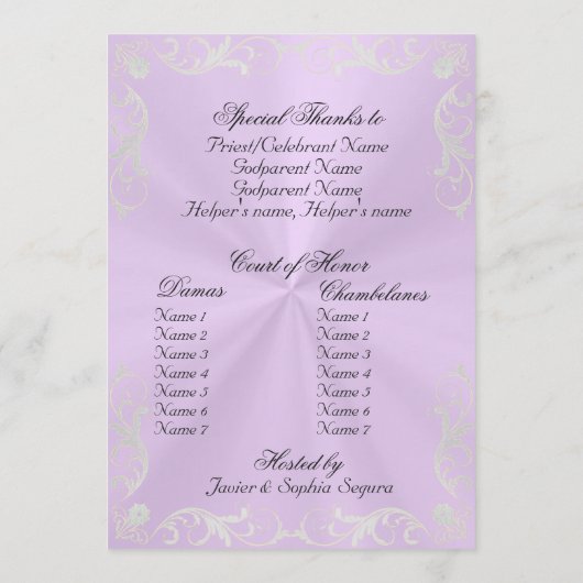 Vintage Quinceanera Program - Lavender/Silver Programm (Rückseite)