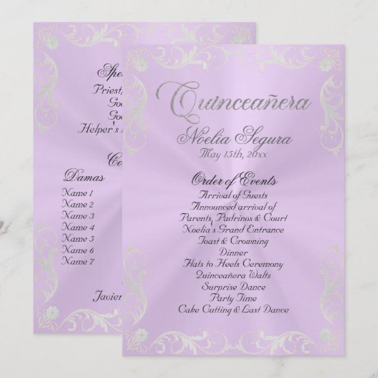Vintage Quinceanera Program - Lavender/Silver Programm (Vorne/Hinten)