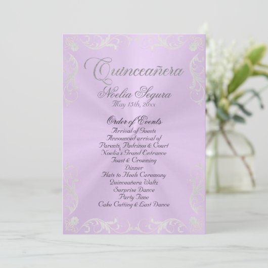 Vintage Quinceanera Program - Lavender/Silver Programm (Stehend Vorderseite)