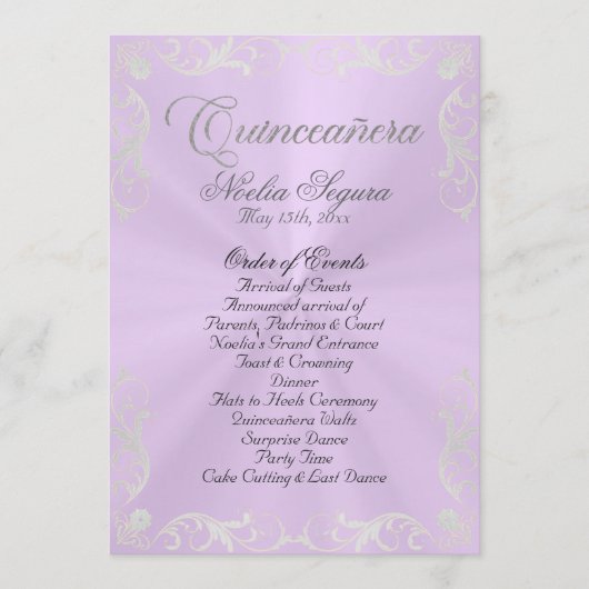 Vintage Quinceanera Program - Lavender/Silver Programm (Vorderseite)