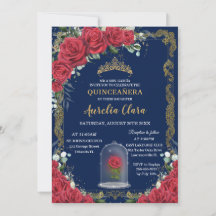 Vintage Quinceañera verzauberte Rote Rose Navy Blu