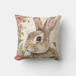 Vintage Rabbit, Cute Bunny Rabbit, Flowers Pattern Kissen