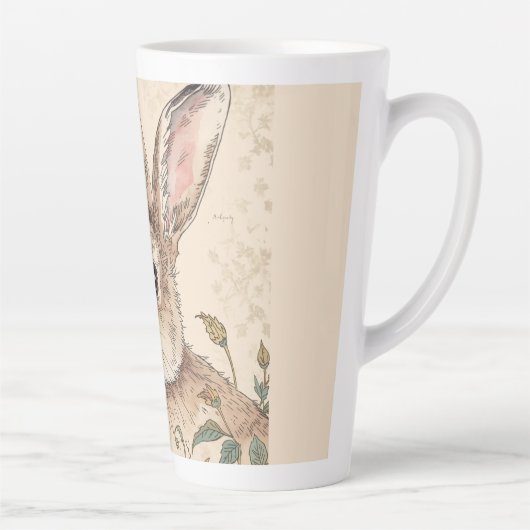 Vintage Rabbit, Cute Bunny Rabbit, Flowers Pattern Milchtasse (Rechts)