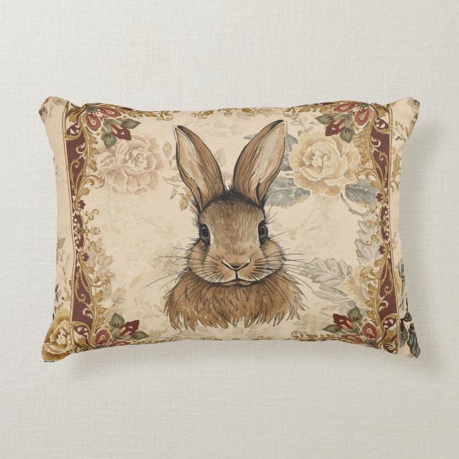 Vintage Rabbit,Cute Rabbit with Flowers Pattern Dekokissen (Vorderseite)