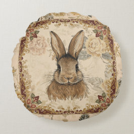 Vintage Rabbit,Cute Rabbit with Flowers Pattern Rundes Kissen