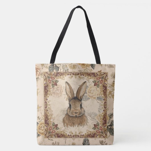Vintage Rabbit,Cute Rabbit with Flowers Pattern Tasche (Vorderseite)