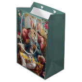 Vintage rabbit Drinking Tea Happy Easter Mittlere Geschenktüte (Rückseite Schrägansicht)