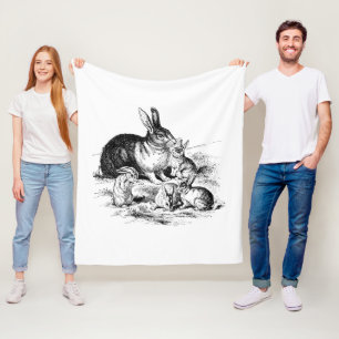 Vintage Rabbit-Familiendarstellung, Baby Bunnies Fleecedecke