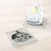 Vintage Rabbit-Familiendarstellung, Baby Bunnies Glasuntersetzer (Schrägansicht)